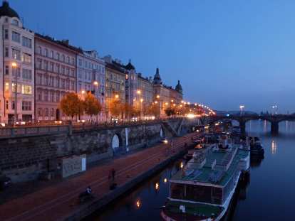 The Vltava River through the Prague 2 district at night. (15 Oct 2019) The Vltava River through the Prague 2 district at night.