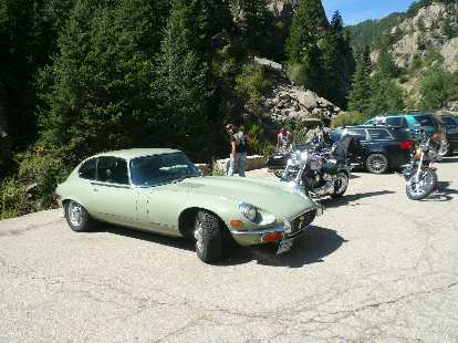 A Jaguar E-type (not part of our tour) was at Boulder Falls.