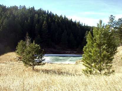 This is a frozen pond among the pine. The scenery reminded me of the Cascade Lakes region west of Bend, Oregon.