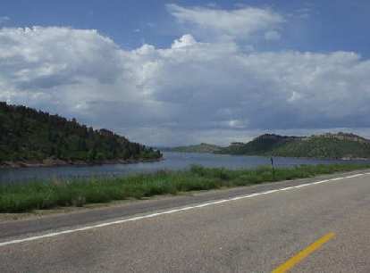 [Mile 160, 4:11 p.m.] Woohoo!  Now in Fort Collins.  The Horsetooth Reservoir was a familiar sight.