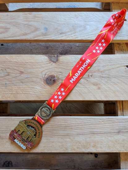 The finisher's medal for the Rock 'n' Roll Madrid Marathon. (27 Sep 2021) The finisher's medal for the Rock 'n' Roll Madrid Marathon.