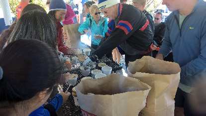 Self-serve bagel breakfast after the 2016 Rolland Moore Park 4k Tortoise & Hare race.
