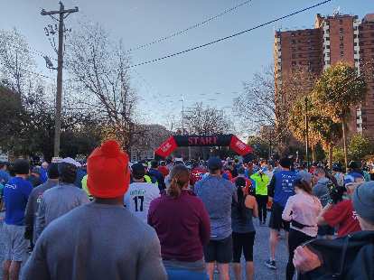 Half- and full-marathoners started the race together. Half- and full-marathoners started the race together.