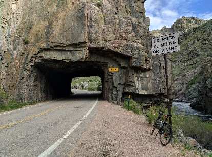 Mile 27: My Litespeed Archon C2 in front of the Baldwin Tunnel in the Poudre Canyon.