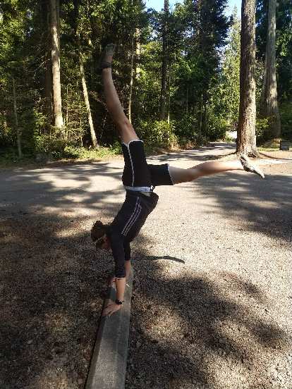 Erin doing a handstand on a wood curb at Salt Creek County Park. Erin doing a handstand on a wood curb at Salt Creek County Park.