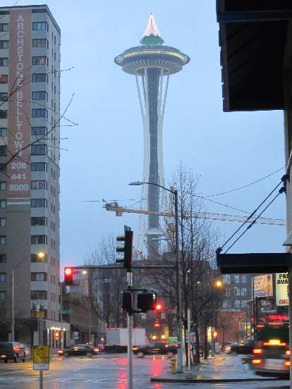 The Space Needle as seen from Fifth Street.