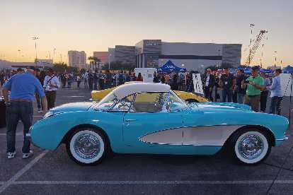 An aqua first-generation Corvette. An aqua first-generation Corvette.