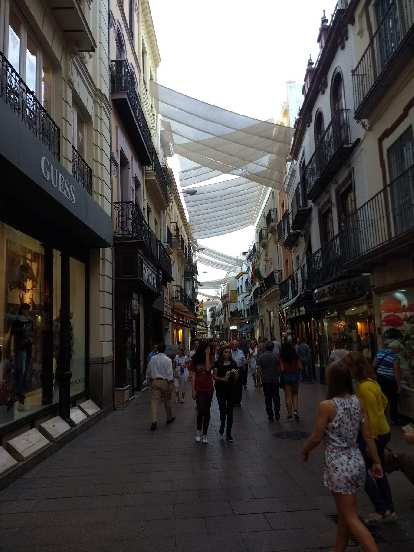 One of the trendier shopping districts in Seville.  This is near Seville University.