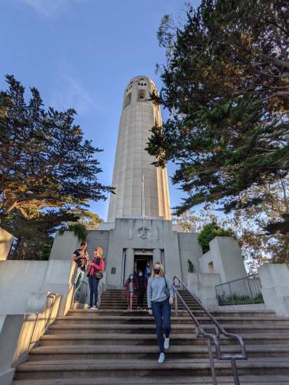 Andrea in front of Coit Tower in San Francisco.