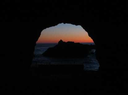 The view from inside the cave at the Sutro Bath Ruins.