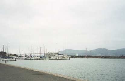The marina area with the Golden Gate Bridge in the background.