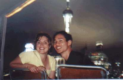 Karen and Felix Wong on the last night in China together, enjoying the view of the magnificent Bund from the deck of a cruise boat. Photo: Martrese Beck. (07 Jun 2002) Karen and Felix Wong on the last night in China together, enjoying the view of the magnificent Bund from the deck of a cruise boat.