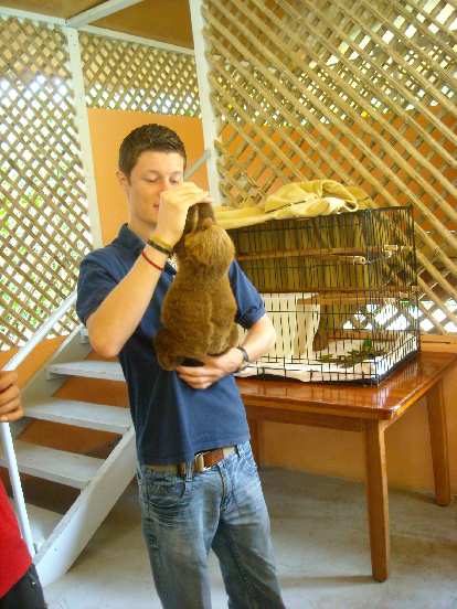 The tour guide with a baby sloth. The tour guide with a baby sloth.