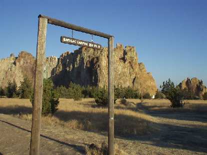 The overnight bivouac area for Smith Rock. I stayed here on my last night in the Bend area, pitching my tent right next to a burbly stream overshadowed by volcanic rock. Ah, paradise... The overnight bivouac area for Smith Rock. I stayed here on my last night in the Bend area, pitching my tent right next to a burbly stream overshadowed by volcanic rock. Ah, paradise...