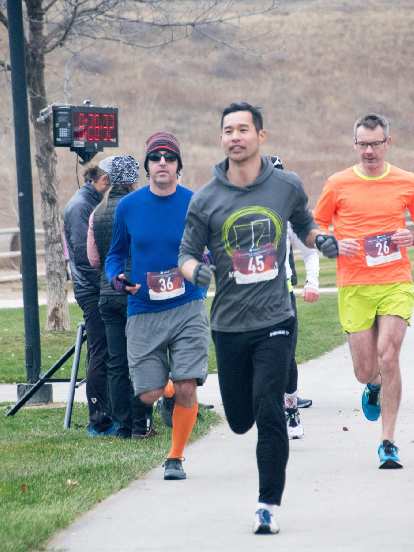 Felix Wong leading his wave at the start of the Spring Canyon Park 5k. Felix Wong leading his wave at the start of the Spring Canyon Park 5k.