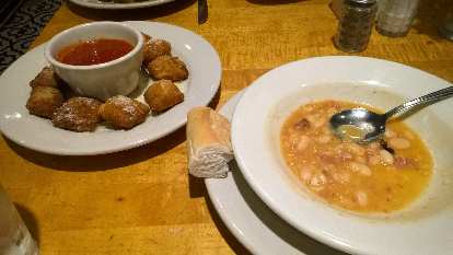 Toasted ravioli and bean soup at Charlie Gitto's.