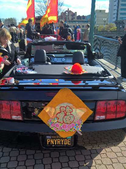 The black Mustang convertible used in the 2017 Stockton Chinese New Year parade.