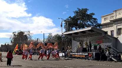 Dragon dance in the 2017 Stockton Chinese New Year parade.
