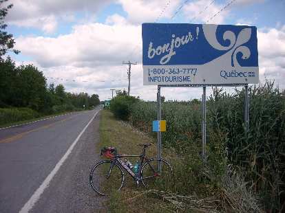 black 2010 Litespeed Archon C2, bonjour Quebec sign