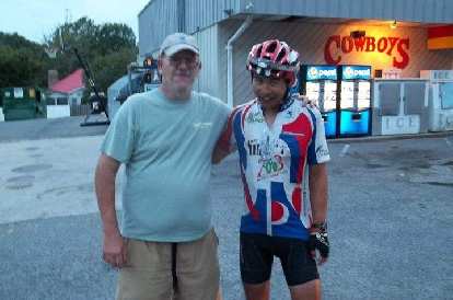 Larry Riddle and Felix Wong (with Shermer's Neck) in Damascus, Virginia during the 2015 Trans Am Bike Race.