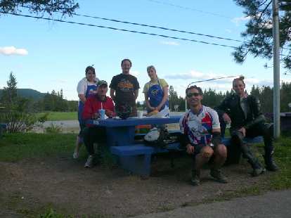 Day 2: At a roadside dairy, Kevin Hall and I stopped for food. Left to right: Denise (staff), Kevin, Jordan (staff), Britney (staff), Felix Wong and Scott (a motorcycle rider going from Calgary, AB to Whitefish, MT). Day 2: At a roadside dairy, Kevin Hall and I stopped for food. Left to right: Denise (staff), Kevin, Jordan (staff), Britney (staff), Felix Wong and Scott (a motorcycle rider going from Calgary, AB to Whitefish, MT).