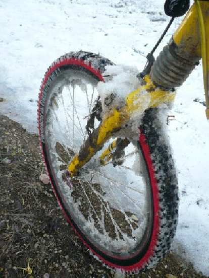 [Days 3, 4, 5, 13, 16] Snow collected on the tires causing additional resistance, but at least it was much better than mud!