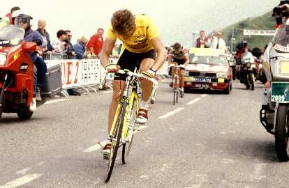 Greg LeMond (USA) 500m from finish at the Superbagneres Stage in the 1989 Tour de France. Photo: John Pierce; sent by James Greenlees. Greg LeMond (USA) 500m from finish at the Superbagneres Stage in the 1989 Tour de France.