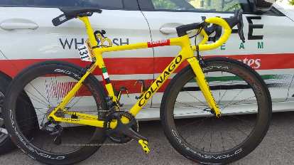The yellow Colnago V3Rs bike Tadej Pogačar rode into Paris on the final stage of the 2020 Tour de France.