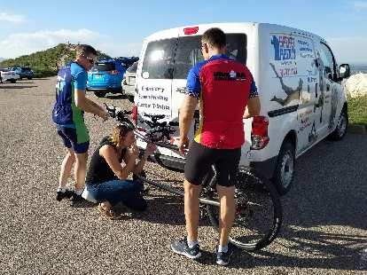 Katie Eastman from 9News Denver taking a photo of the tandem Chris Howard and Dan Berlin rode in the Horsetooth Hills of Fort Collins. (17 May 2018) Katie Eastman from 9News Denver taking a photo of the tandem Chris Howard and Dan Berlin rode in the Horsetooth Hills of Fort Collins.
