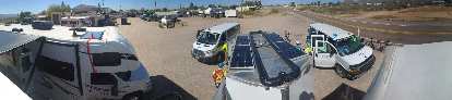 Overhead view of Team Sea to See's RV #2, Command Vehicle, RV #1 (with trailer and solar panels), and one of the two Follow Vehicles. (18 Jun 2018) Overhead view of Team Sea to See's RV #2, Command Vehicle, RV #1 (with trailer and solar panels), and one of the two Follow Vehicles.