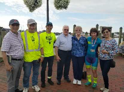 Jack Chen's father, Matt Hannifen, Felix Wong, the two parents of one of the riders, Tina Ament, and another family member or friend in Annapolis after the successful completion of the Race Across America. (24 Jun 2019) Jack Chen's father, Matt Hannifen, Felix Wong, the two parents of one of the riders, Tina Ament, and another family member or friend in Annapolis after the successful completion of the Race Across America.