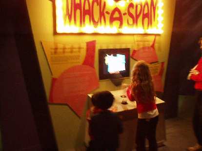 Kathrin was down for the weekend, so we hung out and went to the Tech Museum in San Jose.  Since this was the 2nd Sunday of the month, admission turned out to be FREE! Here's a girl at the "Whack-a-Spam" exhibit in the Internet section.