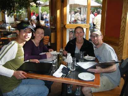 Eating out in Vail Village after Saturday's Teva Mountain Games. This photo was taken shortly before we'd wander around for ONE HOUR looking for dessert.