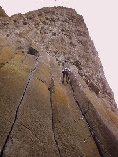 Tori being lowered off of the chimney climb. Tori being lowered off of the chimney climb.