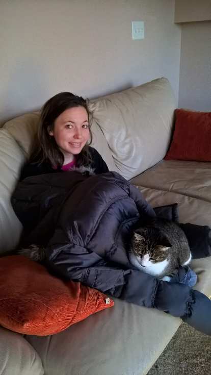Tiger helping keep Maureen warm. (06 Jan 2016) Tiger helping keep Maureen warm.