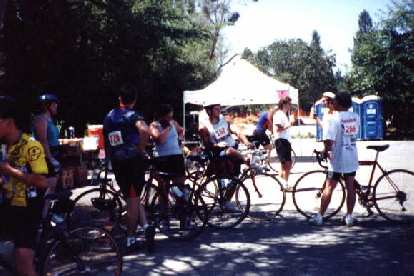 Stanford C-Ya at a rest stop at the 1998 Tour du Jour. Stanford C-Ya, rest stop, 1998 Tour du Jour
