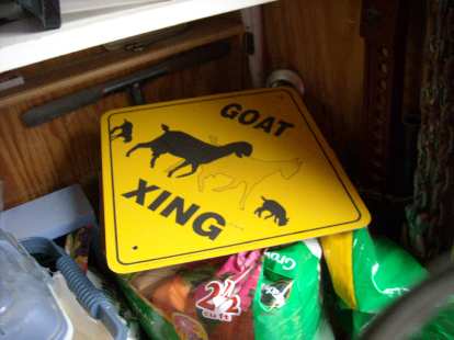 "Goat xing." There were no goats around but perhaps the chicken owner had plans for goats in the future. "Goat xing." There were no goats around but perhaps the chicken owner had plans for goats in the future.