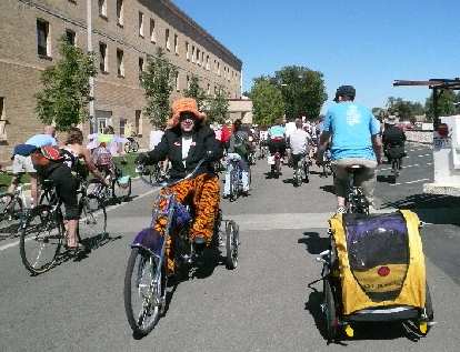 This guy was riding backwards the entire way in the parade. This guy was riding backwards the entire way in the parade.