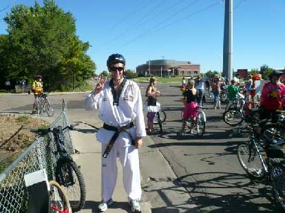 Tim recently got a black belt in Taekwondo in South Korea, so he went as a Taekwondo master in the Tour de Fat. Tim recently got a black belt in Taekwondo in South Korea, so he went as a Taekwondo master in the Tour de Fat.