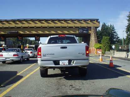 Waiting to get past the U.S./Canada border crossing along I-5.