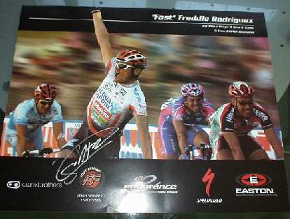 3-time U.S. Pro Cycling Circuit champion Freddy Rodriguez was there.  I talked to him a little bit about his win in this year's T-Mobile Classic (a.k.a. SF Gran Prix) and he seemed like a cool guy.  He also signed this poster for me.