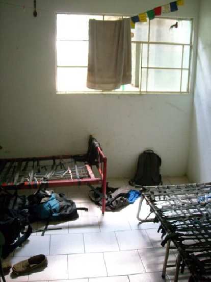 Sleeping quarters for the volunteers were not exactly the Hilton.  Note how these bed frames used recycled bicycle tubes as suspension.