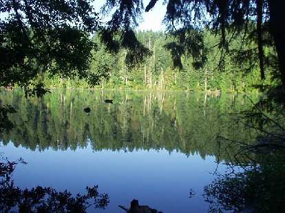 The campgrounds surround 23-acre Battle Ground Lake.