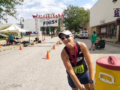 Mel after finishing the 2019 Wabash Trace Trail Marathon.