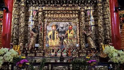 Photo: Tribute to what may be depictions of gods at the Wen Wu Temple in Yuchi Township, Taiwan.
