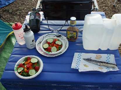 For dinner we made colorful salads and bbq'd some stuff on a portable grill. All of this seemed really luxurious compared to my typically barebones camping style! For dinner we made colorful salads and bbq'd some stuff on a portable grill. All of this seemed really luxurious compared to my typically barebones camping style!