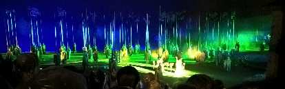 The outdoor theatrical production about tea while it was raining in Wuyishan, China. It was produced by the same person who helped put on the elaborate production at the 2008 Beijing Olympics.