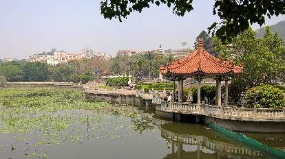 Pagoda by a pond near Xiamen University.