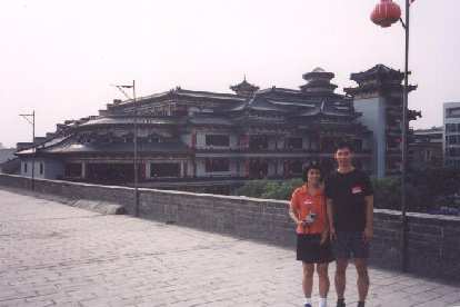 My mom and I on the City Wall of Xian.