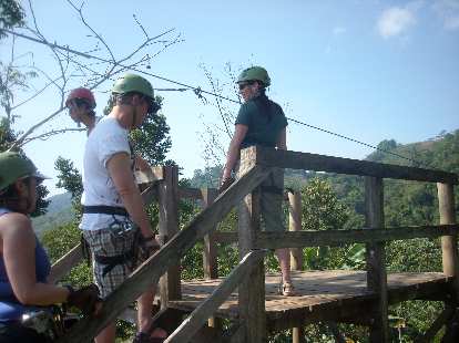 Tori about to go on the first zip-line. Tori about to go on the first zip-line.